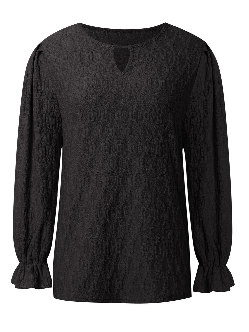 Women's Black Textured Long-Sleeve Keyhole Top NWOT